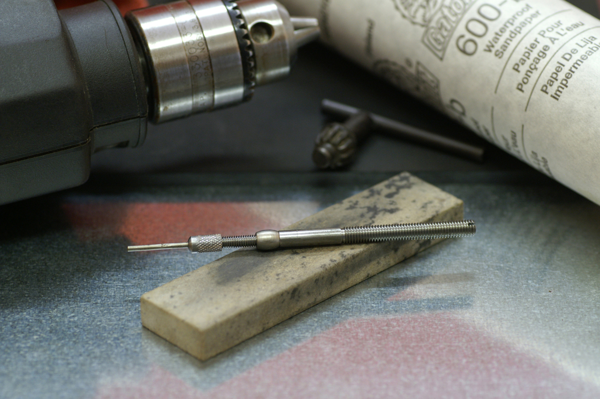 To polish the expander, chuck the stem (lightly) in a drill and use a wrap of masking tape to cushion the threads. I first run the edges of the expander over a hard stone to break them and smooth them over, but I don’t run the stone against the body of the expander. Then run it over wet 600-grit emery paper. I use emery paper available at many auto-parts stores. Aluminum-oxide lapping compound works well also. There should be no measurable reduction in the expander body diameter after using the 600-grit paper, but if there is, it’s not going to amount to anything that can have a harmful effect.