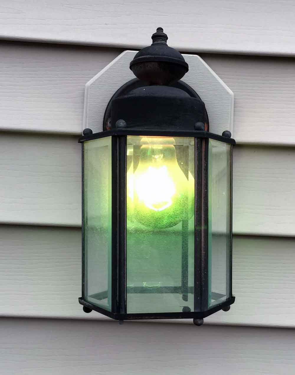 Porch light with green bulb