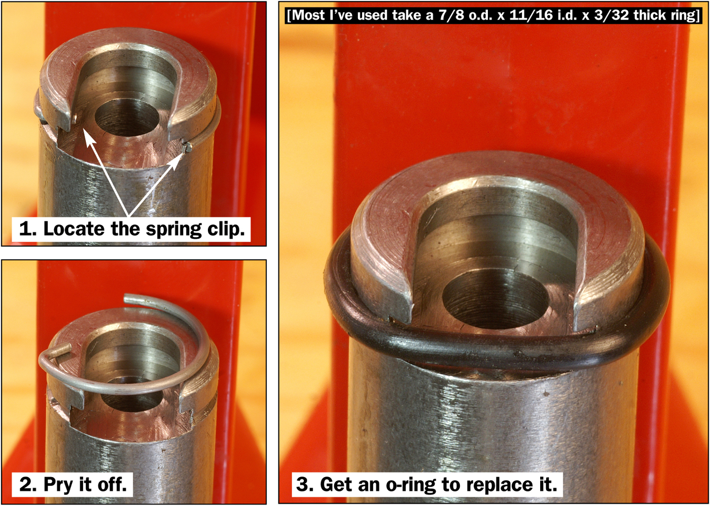 This modification lets the shellholder sit flat, as it should, and also provides some wiggle room so the case can align itself with the die opening. [Photo from Top-Grade Ammo]