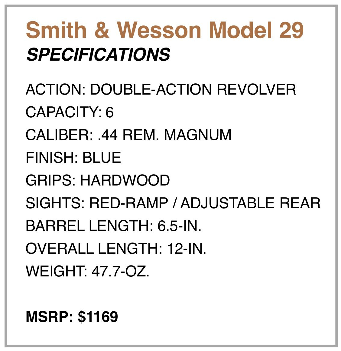 model 29 specs