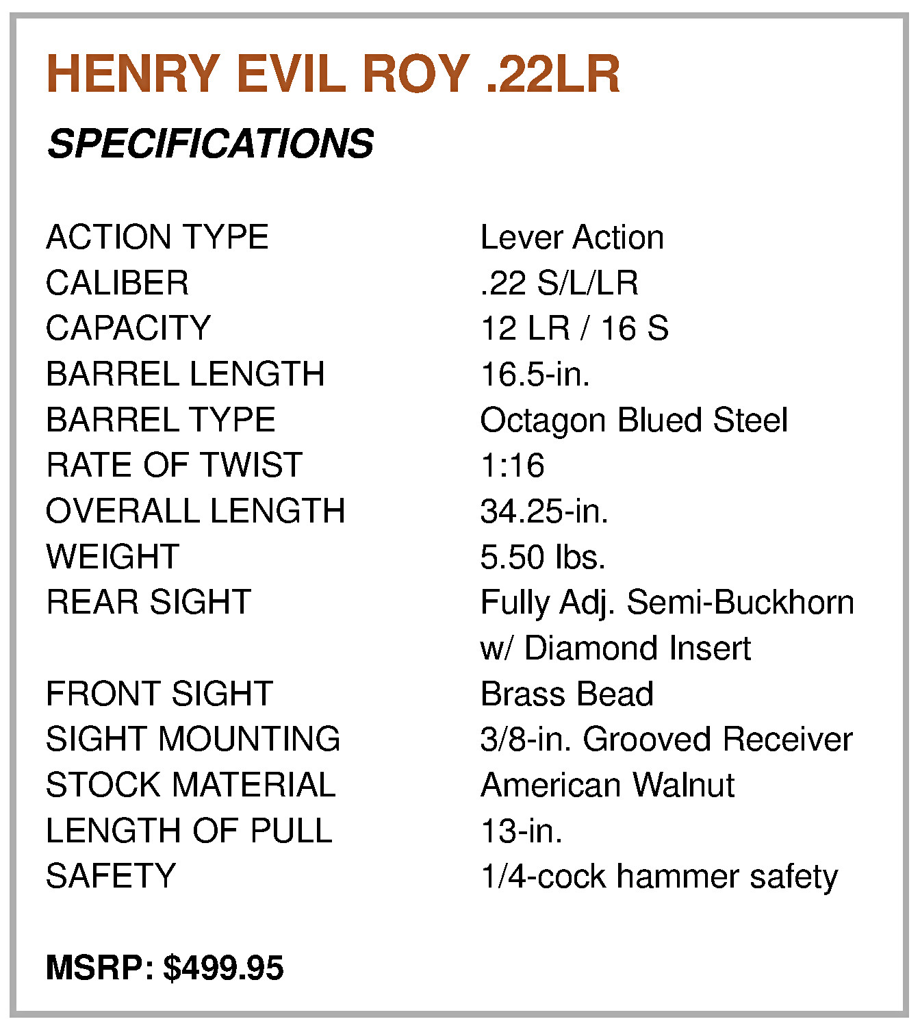 henry rifle specs