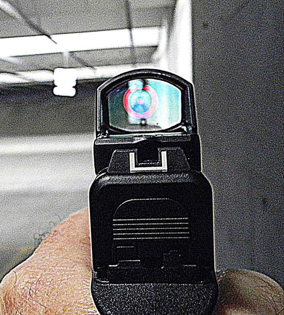 Pistol photo down optic at range