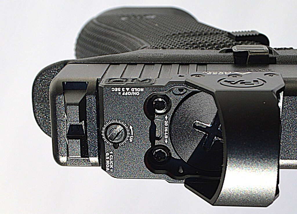 Pistol optic mounted to slide with overview