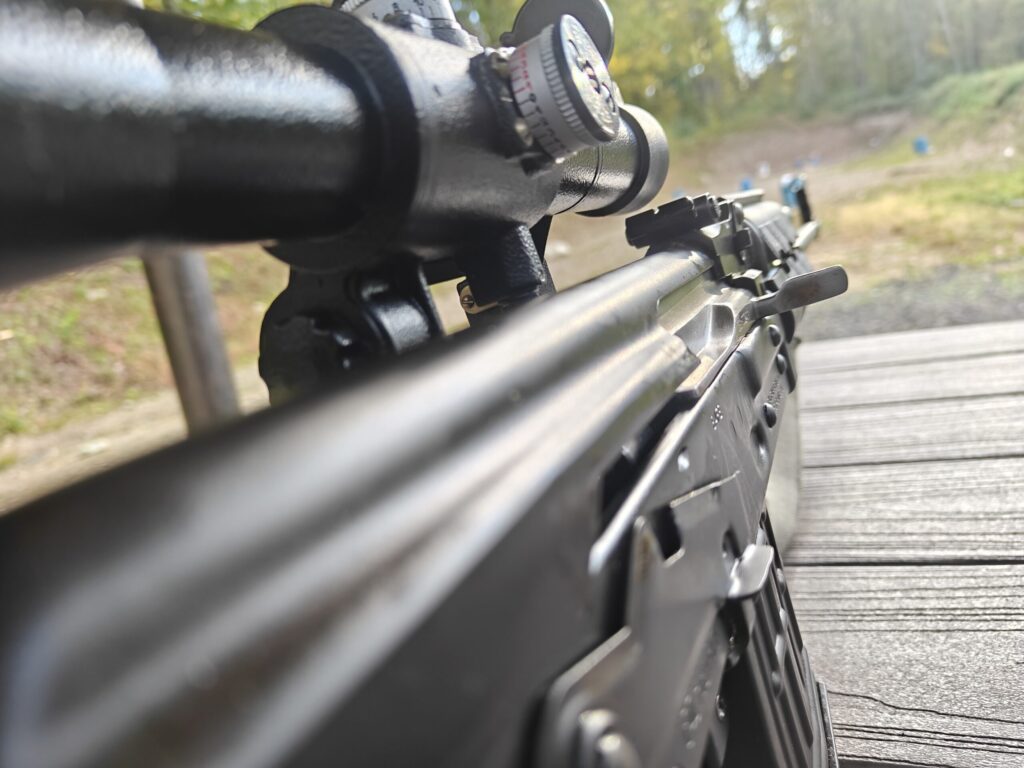 Closeup of side of rifle