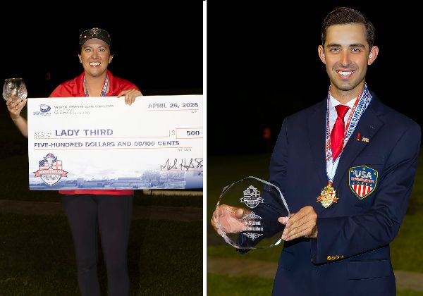 Desirae Edmunds and Joseph Fanizzi holding competition awards