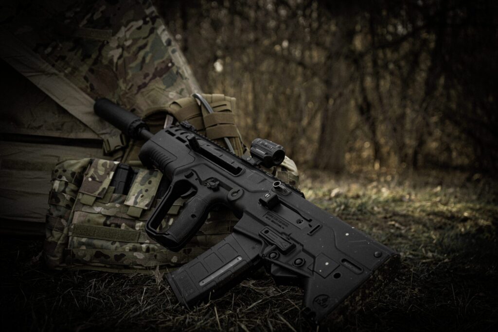 rifle on a backdrop