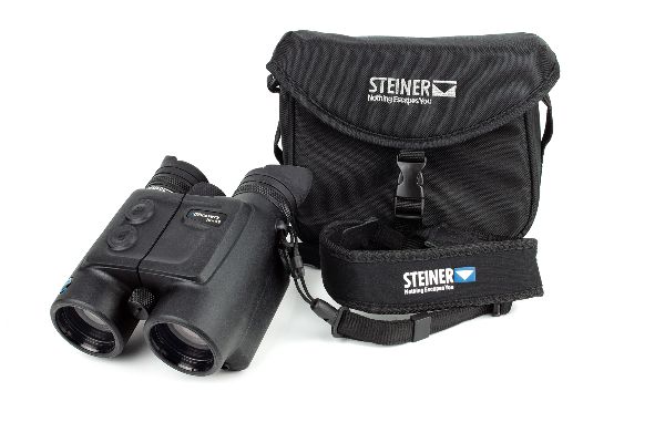 Binoculars and case on white background