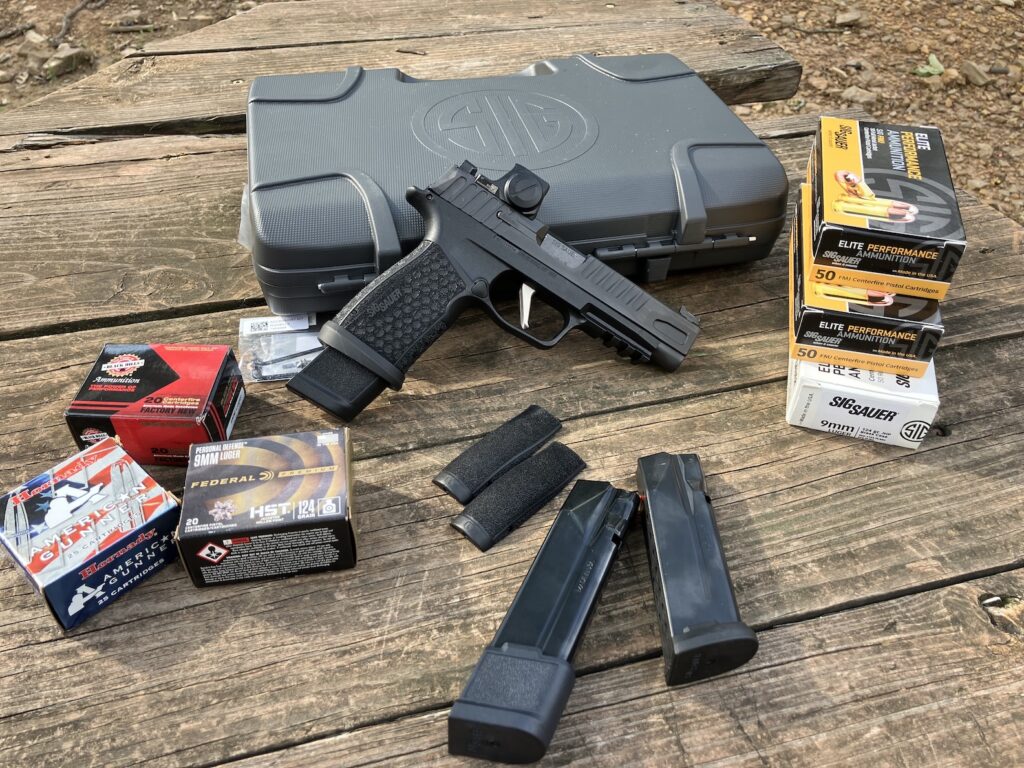 pistol on bench with accessories