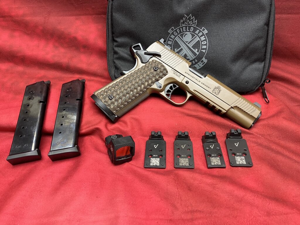 Pistol on red background