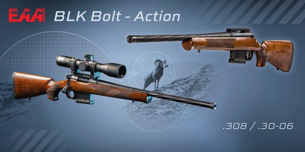 Two rifles superimposed on blue faded background