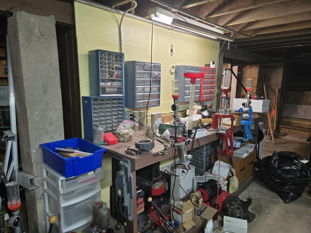 bins mounted to walls and workbench