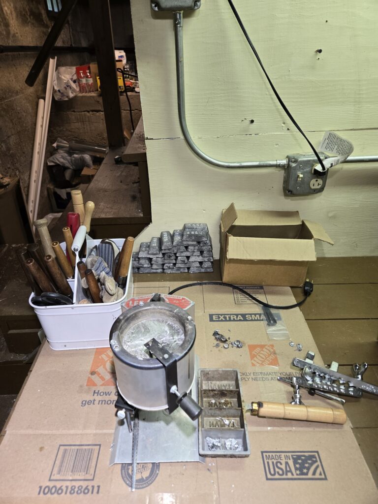 lead smelting kit on workbench