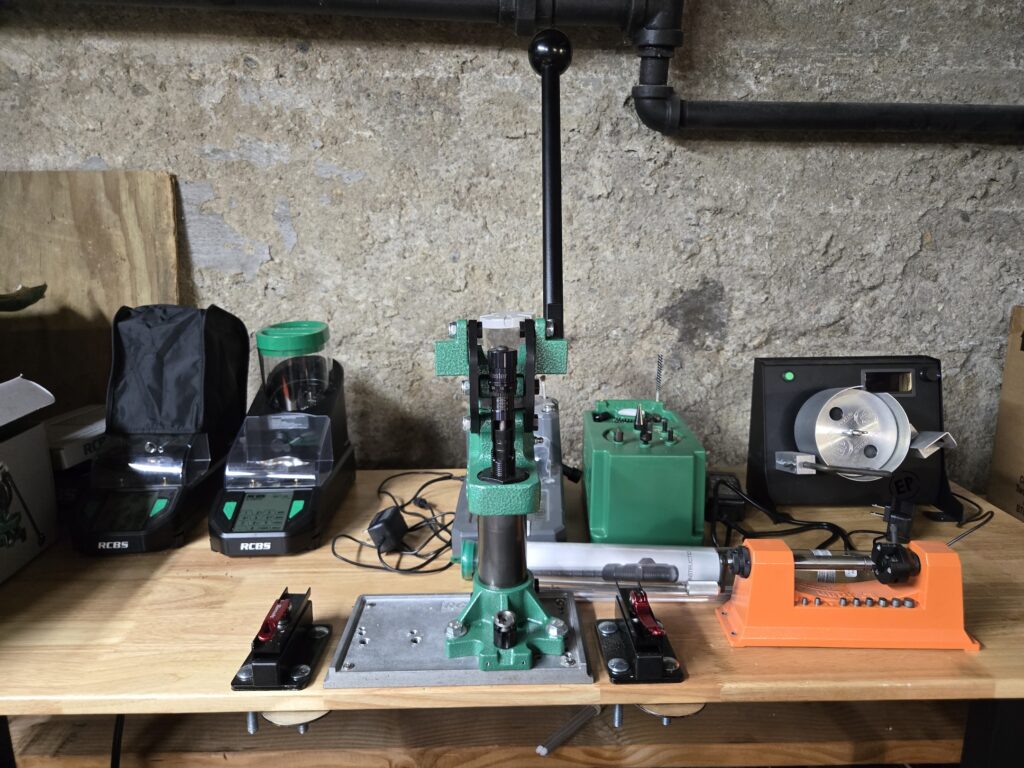 Reloading machine mounted to bench