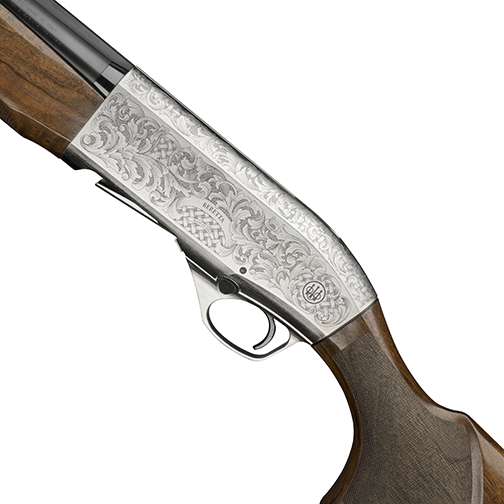 shotgun receiver closeup on white background