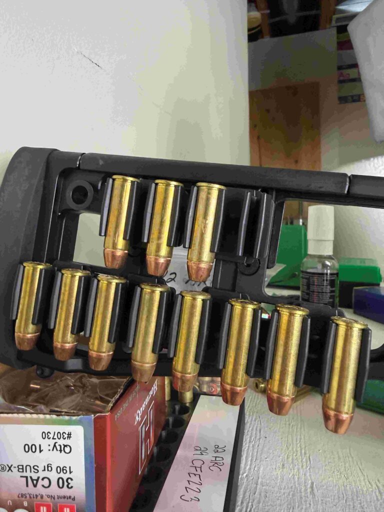 Self-Defense ammo shown in a storage style stock